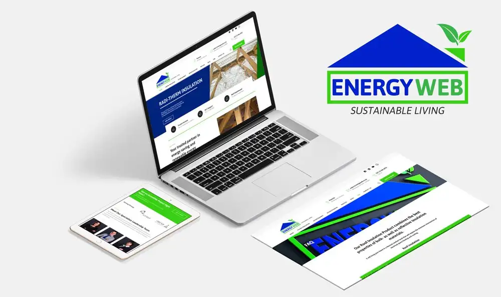 Home & Business Insulation Website Design. Energy Management Website Design Isometric Computer Screenshots